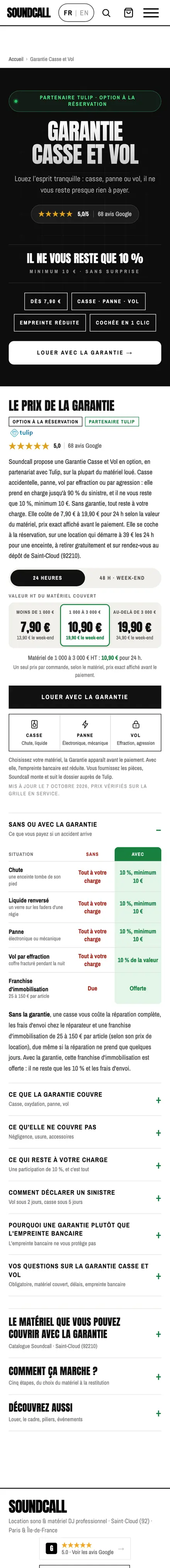 Page Garantie Casse et Vol