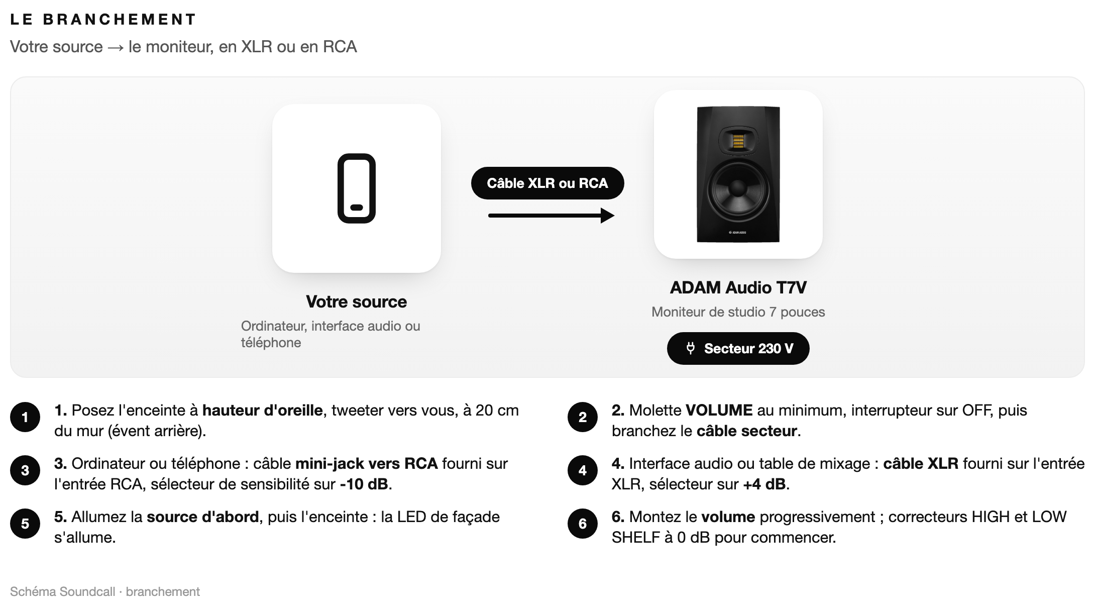Schéma : Le branchement ADAM Audio T7V