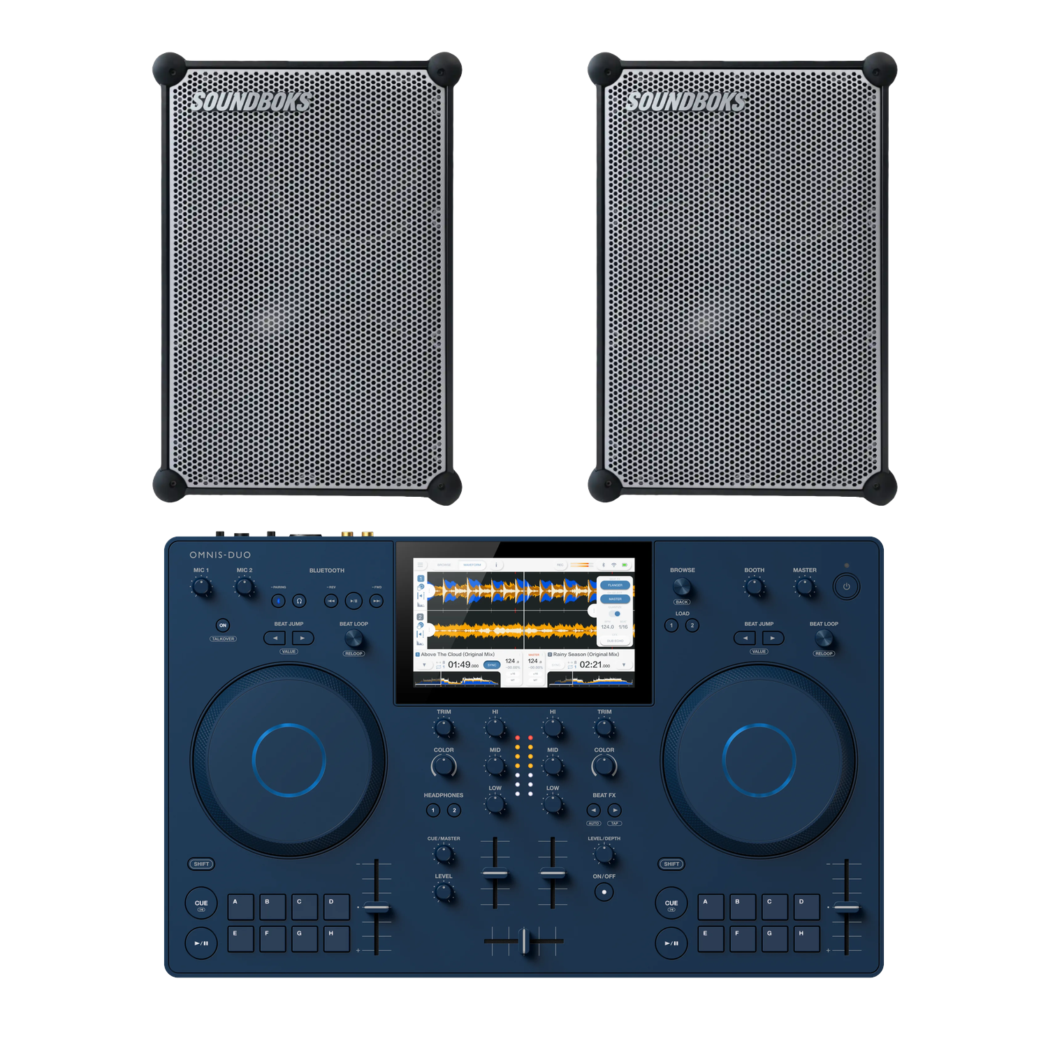 Pack DJ Nomade, régie OMNIS-DUO et 2 enceintes Soundboks sur batterie, location Soundcall
