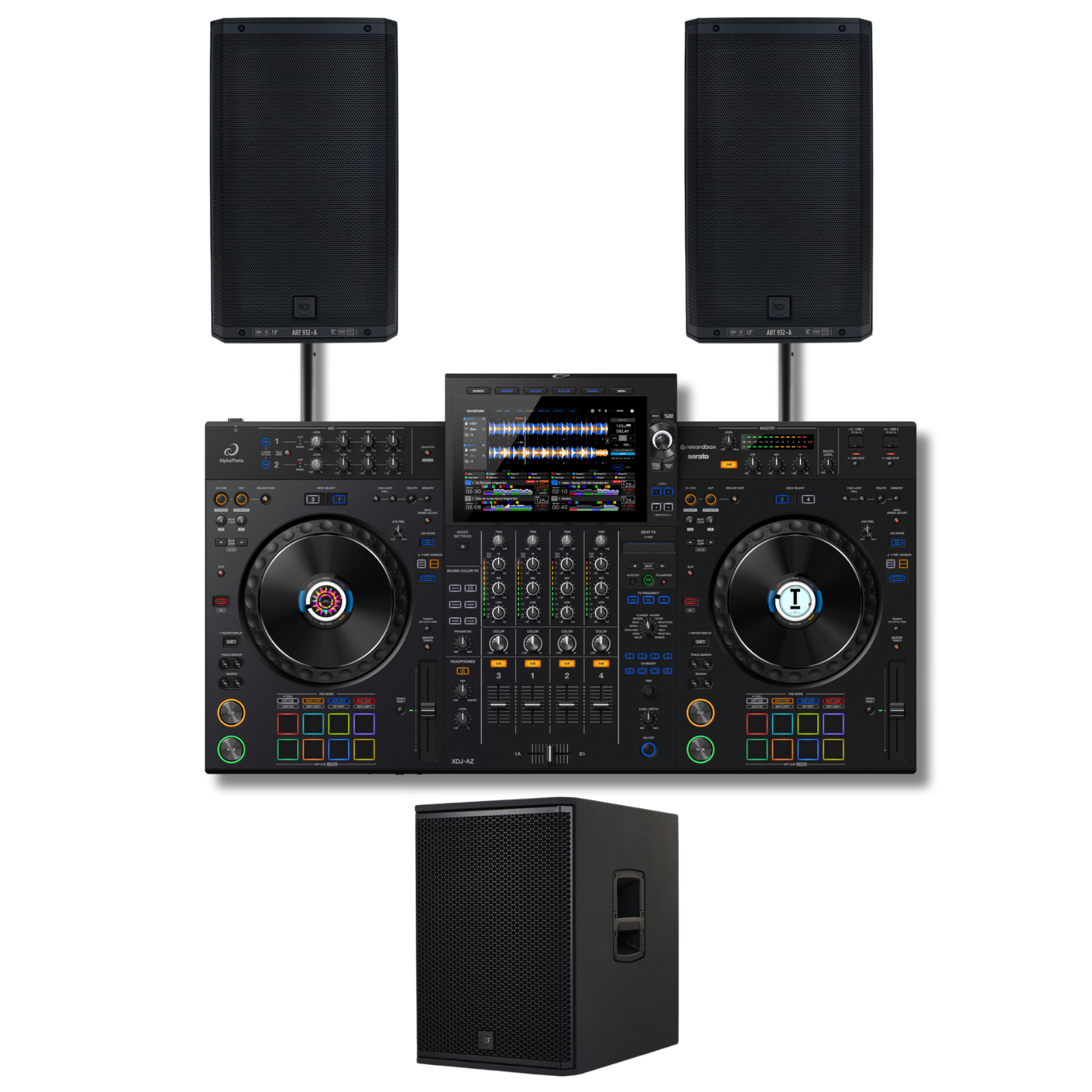 PACK DEEJAY ÉVÈNEMENT AZ - 2 RCF 932-A + sub + Pioneer XDJ-AZ - Location Soundcall